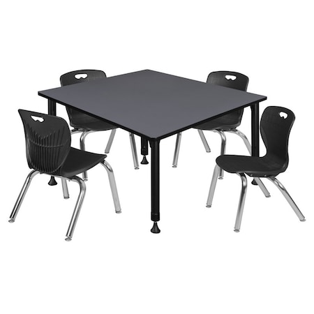 Regency Tables > Height Adjustable > Square Table & Chair Sets, 48 W, 48 L, 23-34 H, Grey TB4848GYAPBK45BK